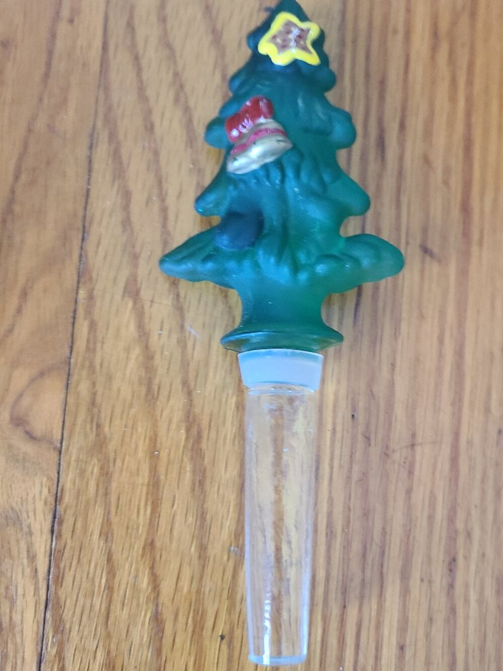 VTG Solid Glass Green Christmas Tree Stopper Wine Bottle Stopper Art Glass